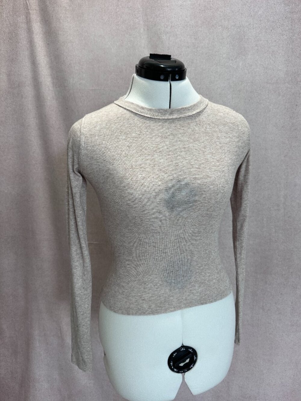Hollister Long-Sleeve Ribbed Shirt, Heather Oatmeal, XS